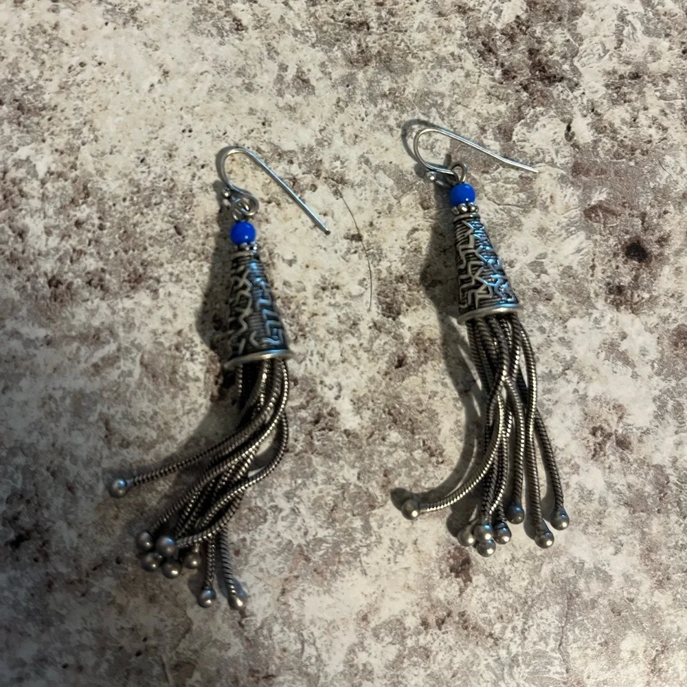 Blue and Silver Tone Fashion Earrings - Picture 4 of 5